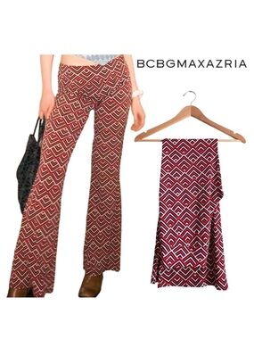 🆕 BCBGMaxAriza Red Arrowhead Flare Leg Pants
